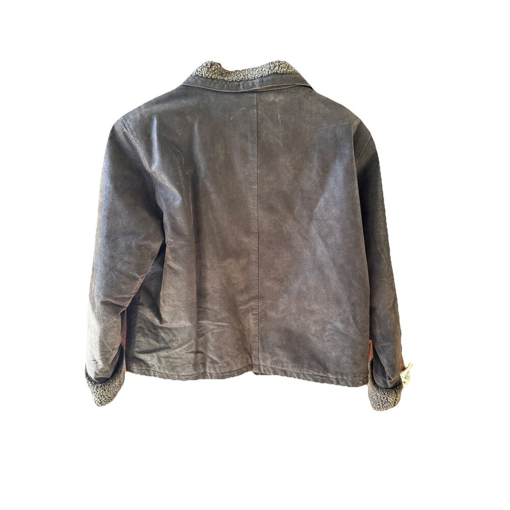 J. Khaki Men’s Brown Leather Bomber Jacket Sherpa Collar Size XL Aviator Style - Picture 7 of 10